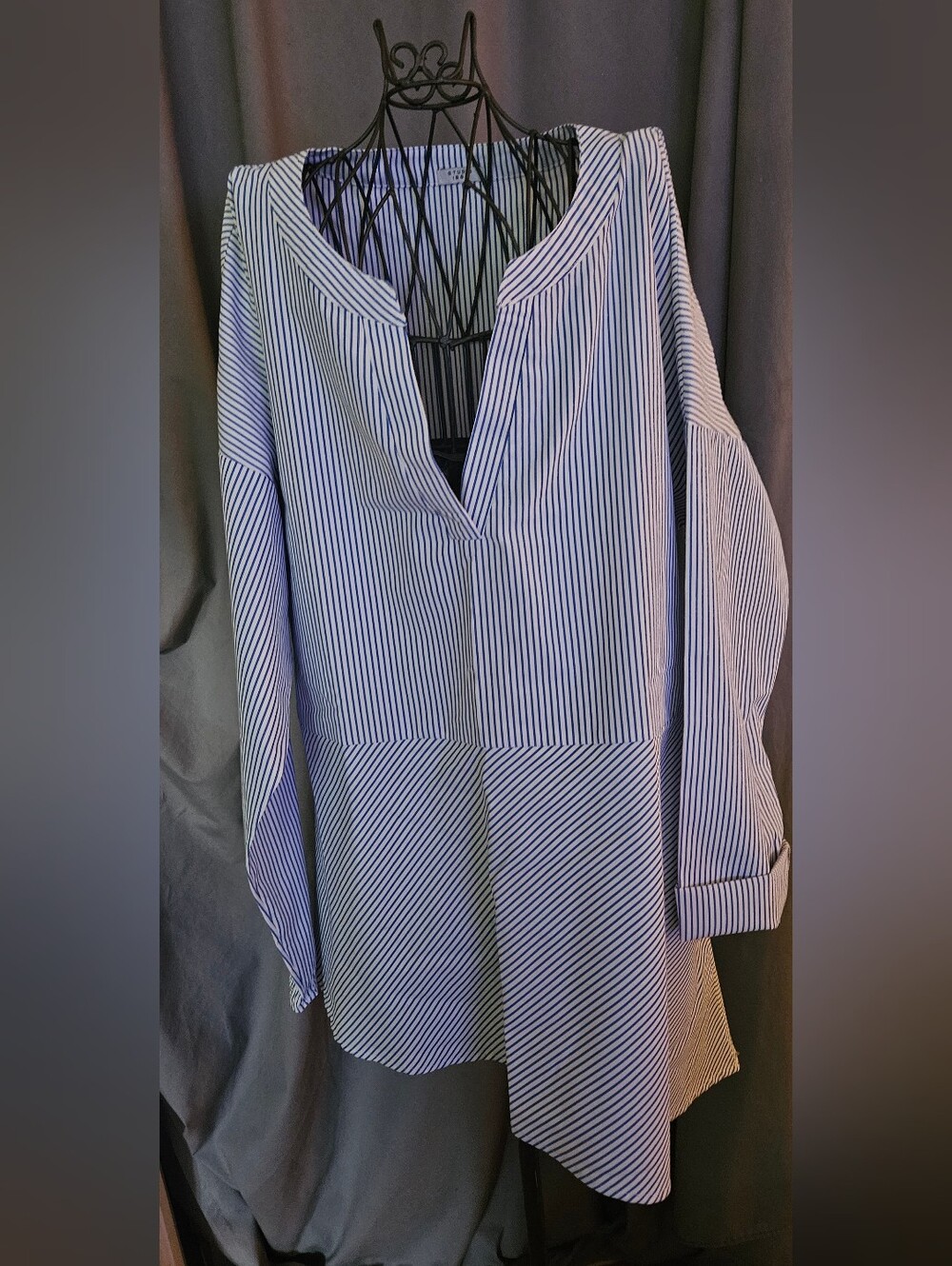 Studio 1886 Blue and White Striped Peplum Shirt